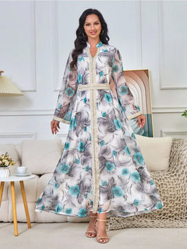 Women's Arabian Polyester Full Sleeve Printed Pattern Casual Dress