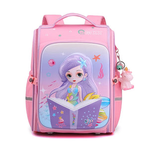 Kid's Girl Nylon Zipper Closure Mermaid Pattern School Backpack