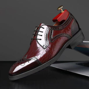 Men's PU Leather Pointed Toe Lace-Up Closure Elegant Oxford Shoes