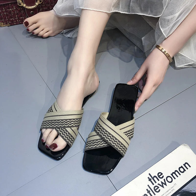 Women's PU Square Toe Slip-On Closure Casual Wear Slippers
