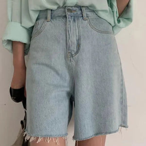 Women's Polyester High Waist Zipper Fly Casual Plain Denim Shorts