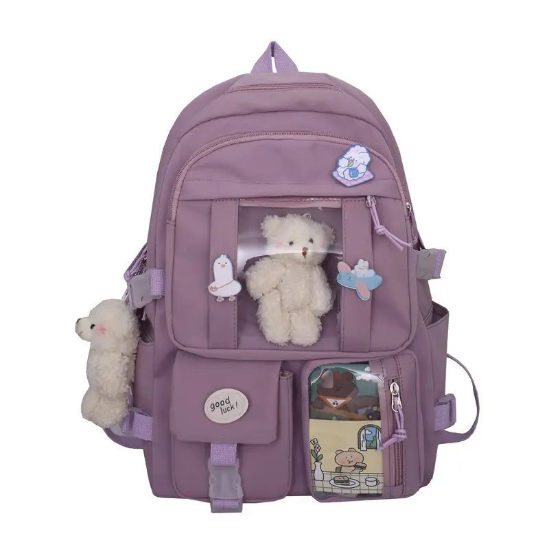 Kid's Girl Nylon Zipper Closure Cartoon Pattern School Backpack