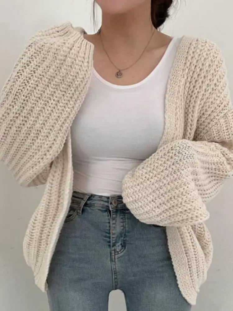 Women's Acrylic V-Neck Long Sleeve Knitted Casual Wear Cardigan