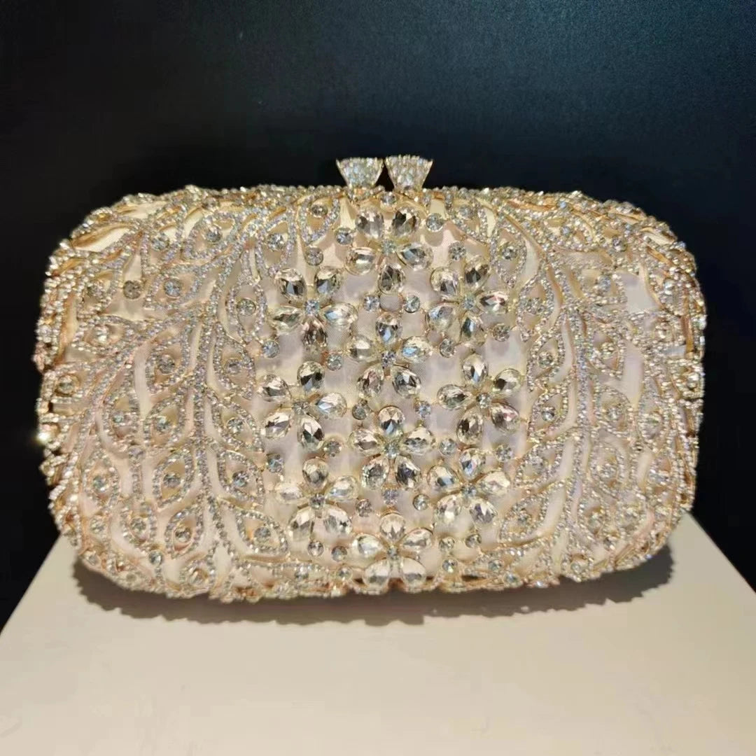 Women's Metallic Hasp Closure Rhinestone Pattern Wedding Clutch