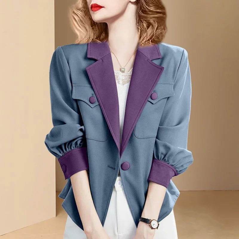 Women's Polyester Notched Full Sleeves Single Breasted Blazer