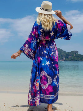 Women's Polyester Full Sleeves Printed Pattern Beach Cover Up