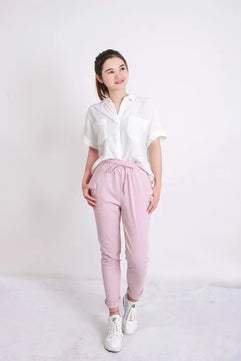 Women's Spandex Elastic High Waist Closure Plain Pattern Trousers