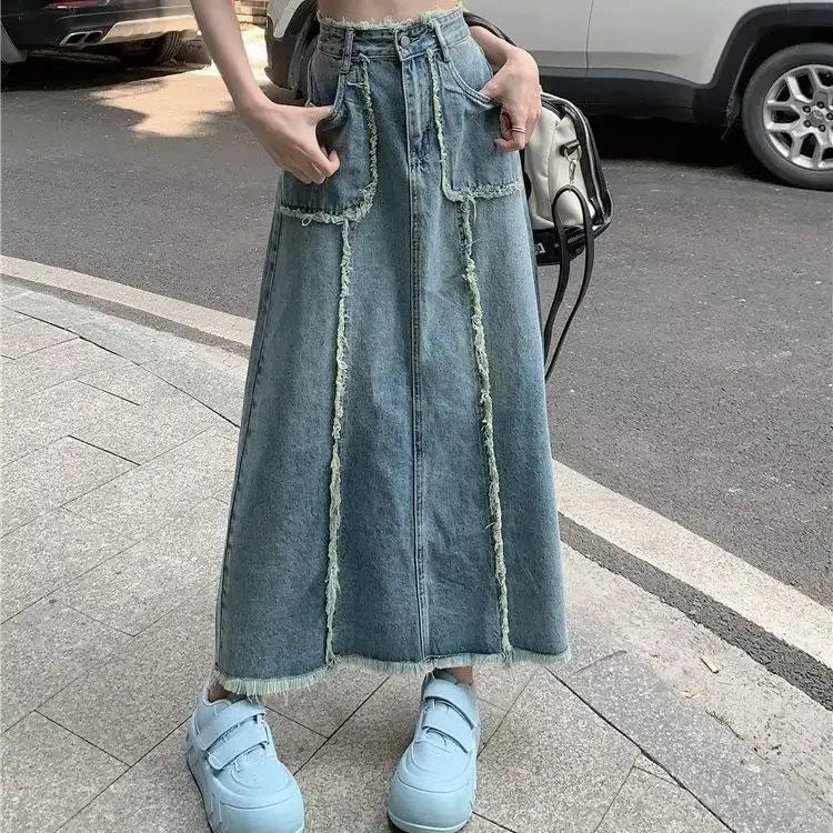 Women's Polyester High Waist Solid Pattern Casual Denim Skirts