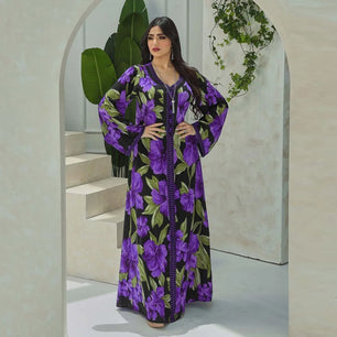 Women's Arabian Polyester Full Sleeve Floral Pattern Casual Dress