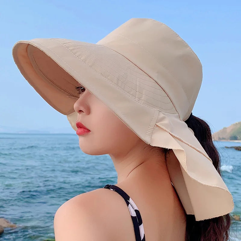 Women's Cotton Solid Pattern Sun Protection Trendy Beach Hat