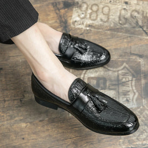 Men's Microfiber Round Toe Slip-On Closure Patchwork Formal Shoes