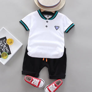 Kid's Boy Cotton V-Neck Short Sleeves Swimwear Two-Piece Suit