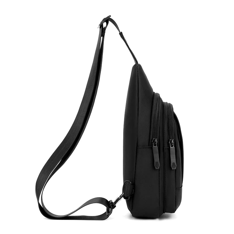 Men's Nylon Zipper Closure Silt Pocket Crossbody Shoulder Bag