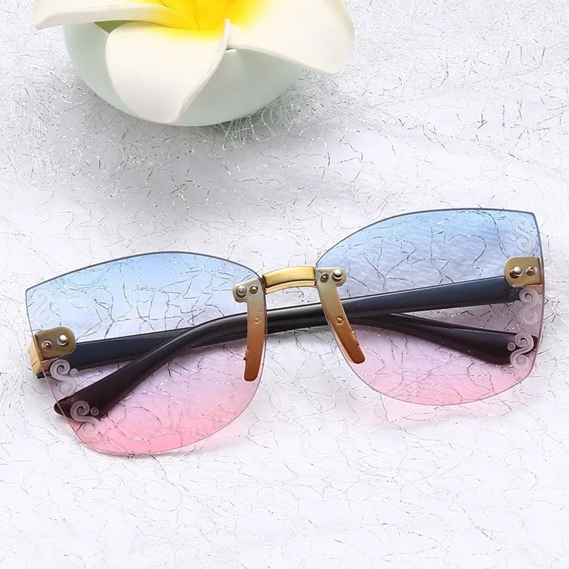 Kid's Cat Eye Polycarbonate Frame Rimless UV400 Trendy Sunglasses