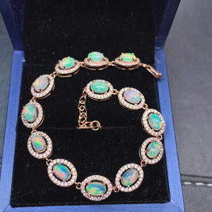 Women's 925 Sterling Silver Opal Geometric Pattern Bracelet