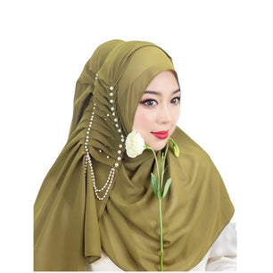 Women's Arabian Polyester Head Wrap Beaded Pattern Elegant Hijabs