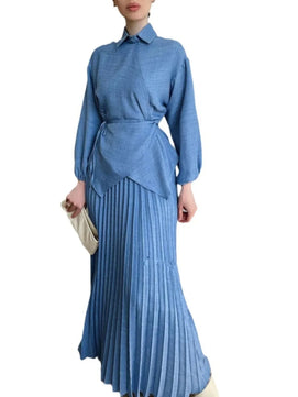 Women's Arabian Polyester Full Sleeves Pleated Pattern Dress