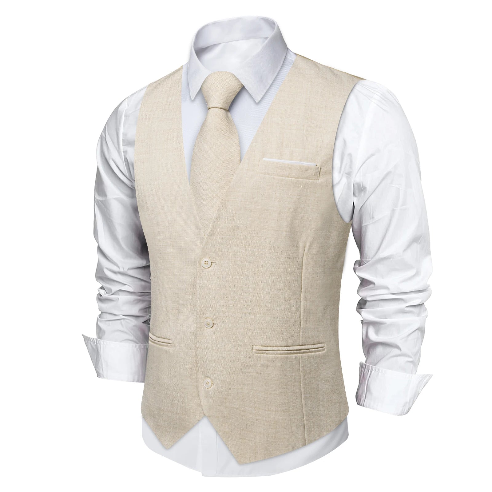 Men's Cotton V-Neck Sleeveless Plain Single Breasted Formal Vests