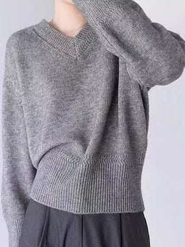 Women's Acrylic V-Neck Long Sleeve Solid Pattern Casual Sweater