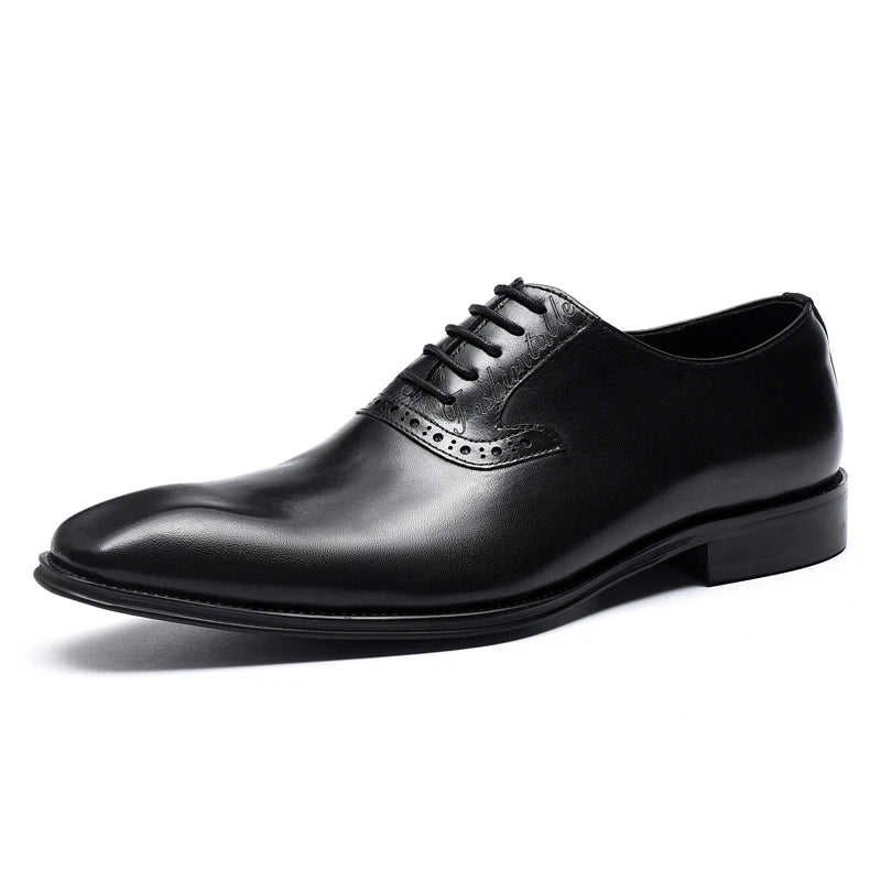 Men's Genuine Leather Square Toe Lace-Up Closure Formal Shoes