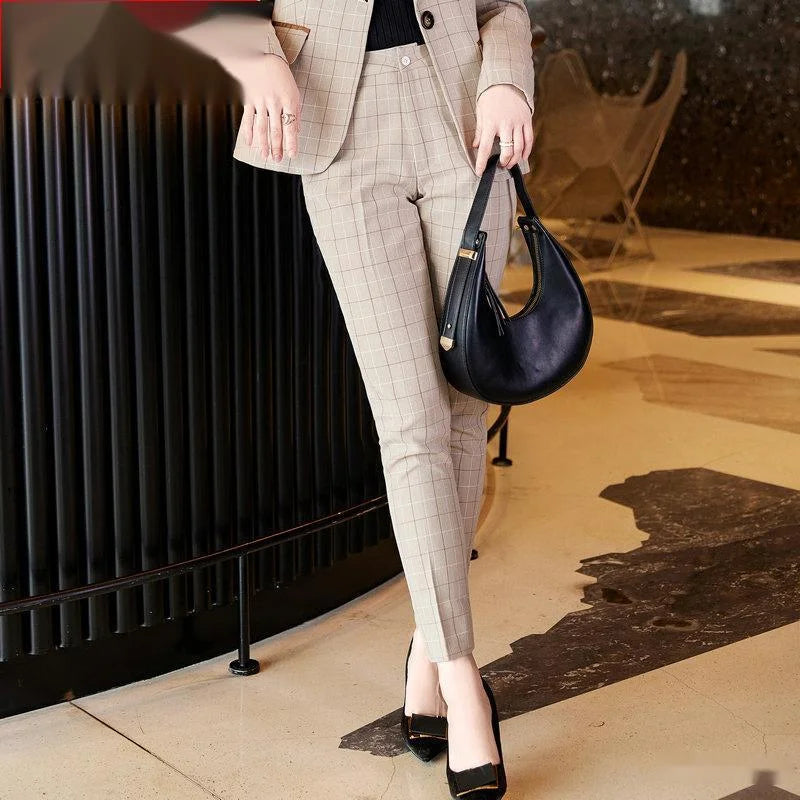 Women's Notched Collar Long Sleeve Single Button Casual Blazer Set