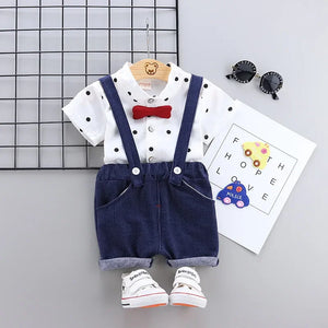 Kid's Boys Cotton Short Sleeves Dotted Pattern Casual Clothes