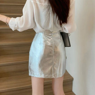 Women's Polyester High Waist Solid Pattern Casual Wear Skirts