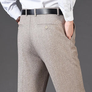 Men's Rayon High Waist Zipper Fly Closure Solid Formal Pants