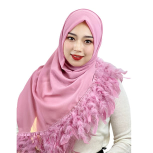 Women's Arabian Polyester Head Wrap Feather Pattern Elegant Hijabs