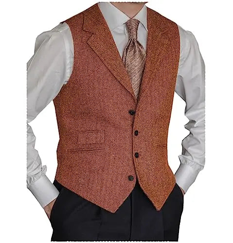 Men's Cotton V-Neck Sleeveless Plain Single Breasted Formal Vests