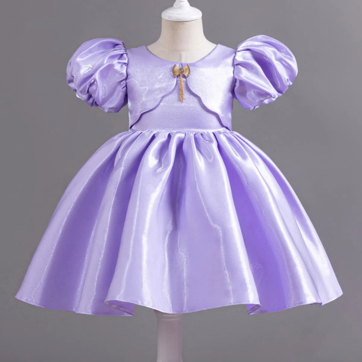 Kid's Girl Polyester O-Neck Short Sleeve Pleated Princess Dress