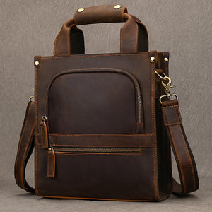 Men's Genuine Leather Solid Pattern Trendy Laptop Shoulder Bag