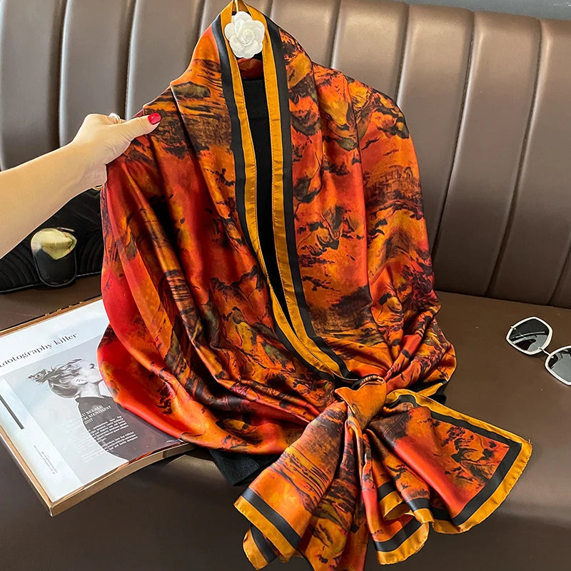 Women's Silk Head Wrap Printed Pattern Trendy Beach Scarves