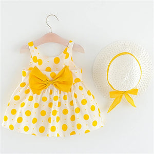 Kid's Square-Neck Cotton Sleeveless Dotted Pattern Princess Dress