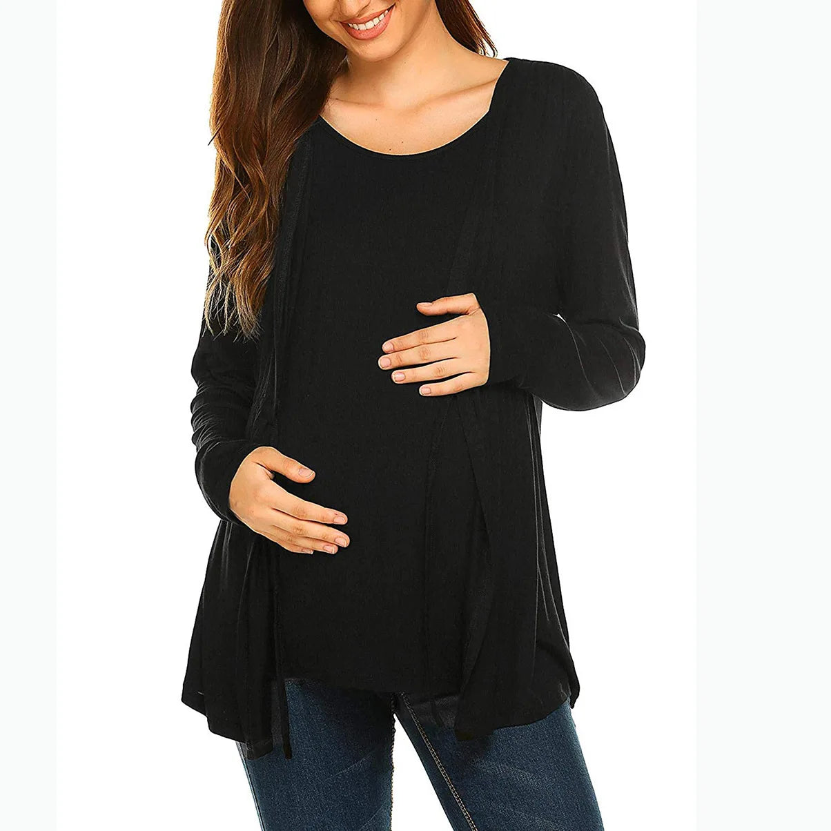 Women's Polyester Long Sleeves Breastfeeding Maternity Dress