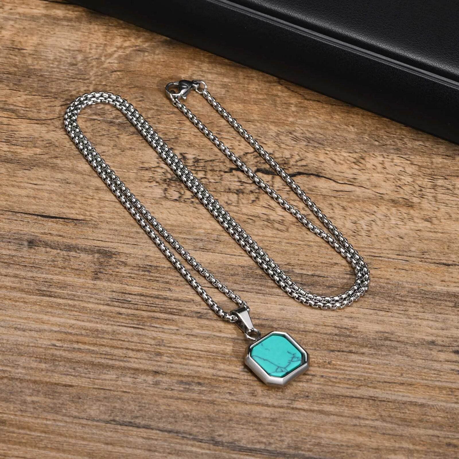 Men's Stainless Steel Link Chain Square Pattern Elegant Necklace