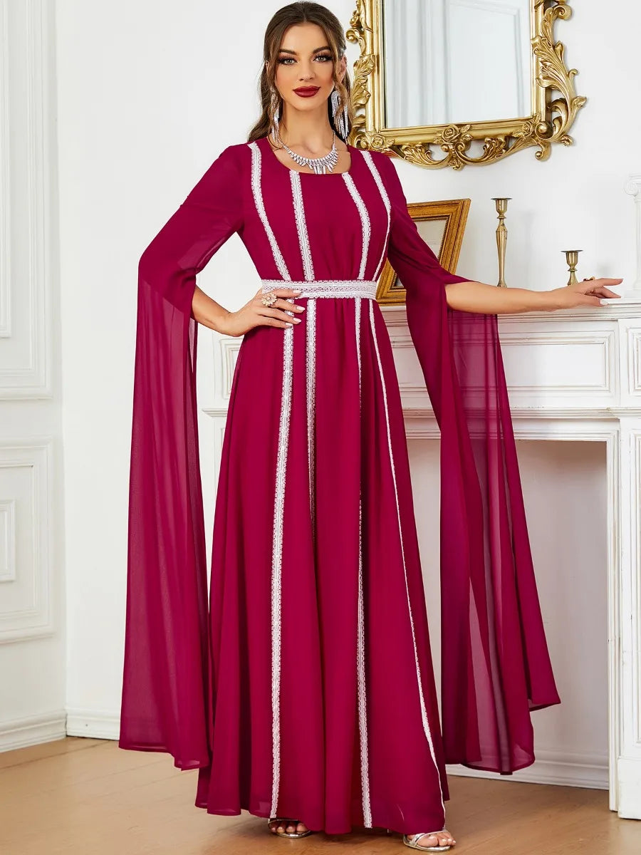 Women's Arabian Polyester Full Sleeves Solid Pattern Casual Dress