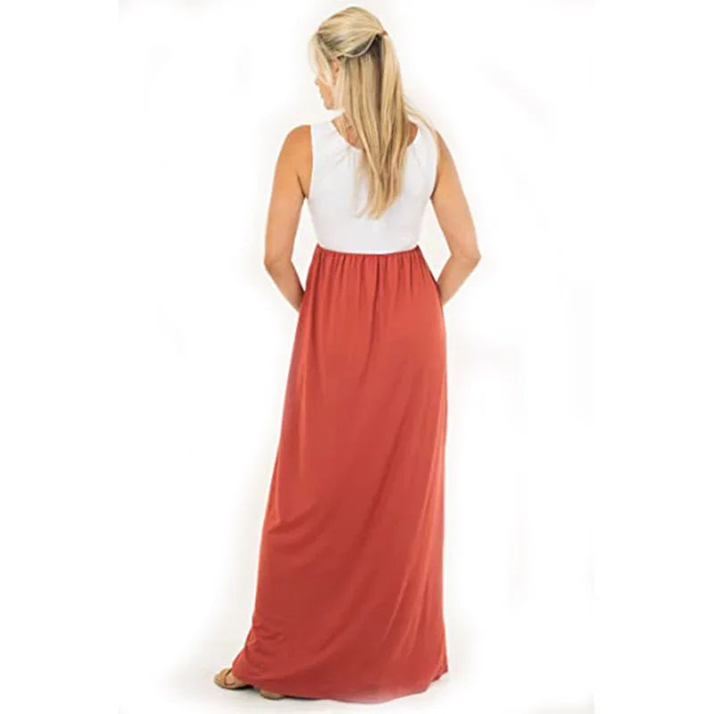 Women's Polyester O-Neck Sleeveless Pleated Maternity Dress