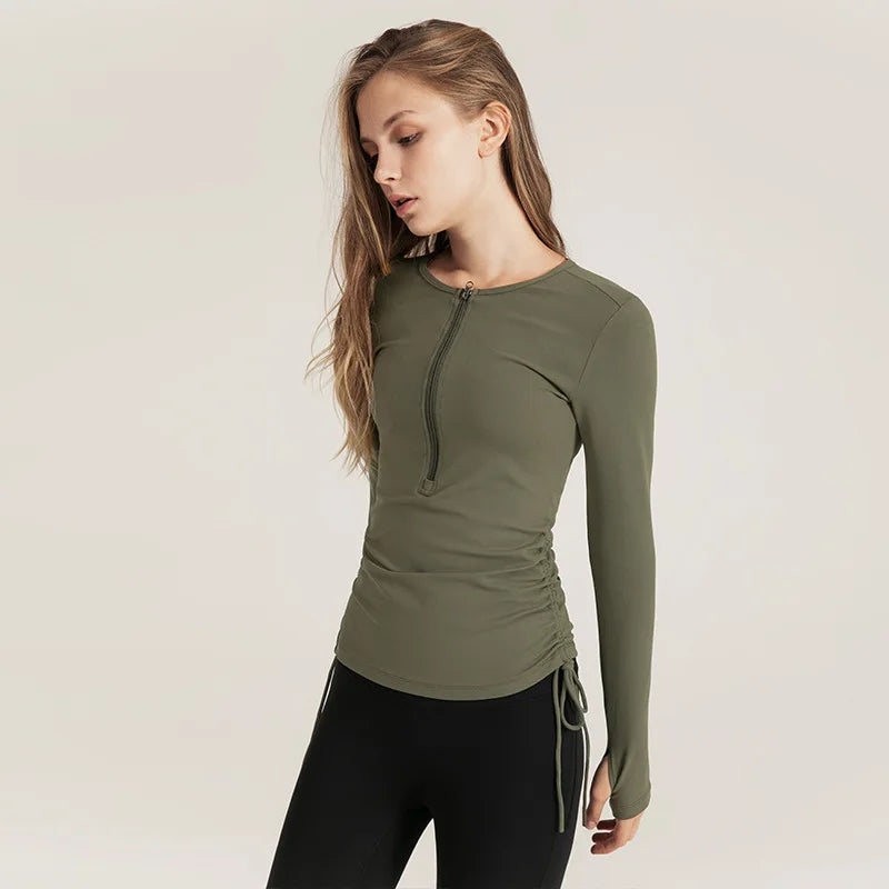 Women's O-Neck Spandex Long Sleeves Yoga Fitness Sport Tops