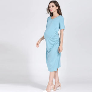 Women's Spandex O-Neck Short Sleeve Solid Pattern Maternity Dress