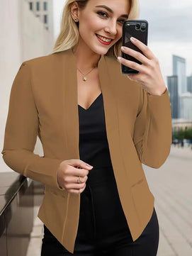 Women's Cotton V-Neck Long Sleeves Solid Pattern Casual Blazers