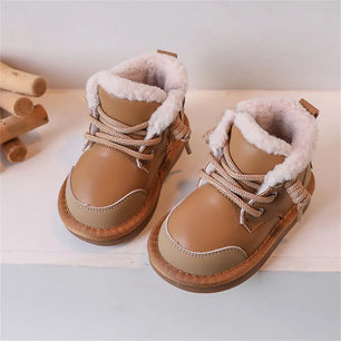 Kid's Leather Round Toe Zip Closure Casual Wear Waterproof Shoes