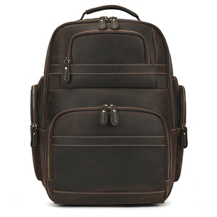 Men's Genuine Leather Zipper Closure Solid Pattern Backpack