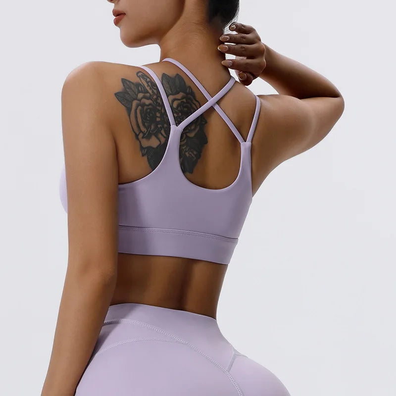 Women's Nylon Sleeveless Push Up Fitness Yoga Workout Crop Top