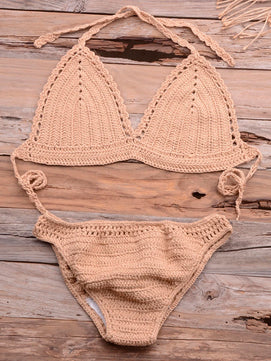 Women's Cotton High Waist Swimwear Knitted Pattern Bikini Set