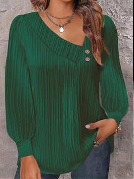 Women's Polyester V-Neck Long Sleeves Solid Pattern Mini Blouse