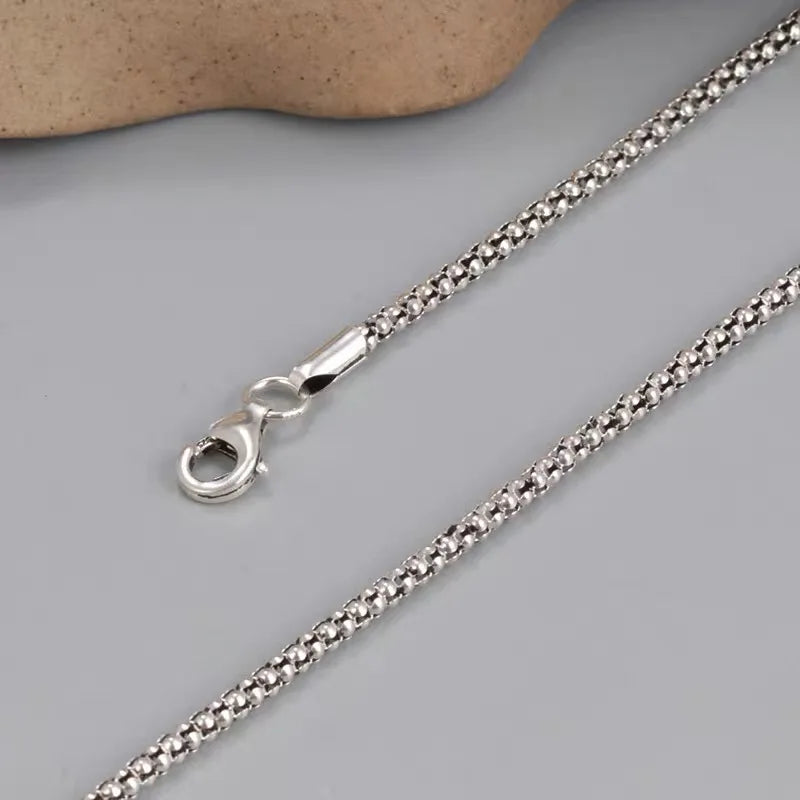 Men's 925 Sterling Silver Popcorn Chain Geometric Pattern Necklace