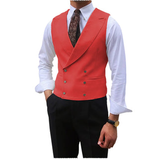 Men's Cotton V-Neck Sleeveless Double Breasted Slim Formal Vests