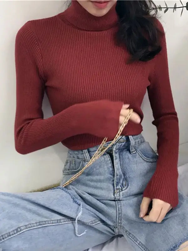 Women's Acrylic Turtleneck Full Sleeve Solid Pattern Sweater