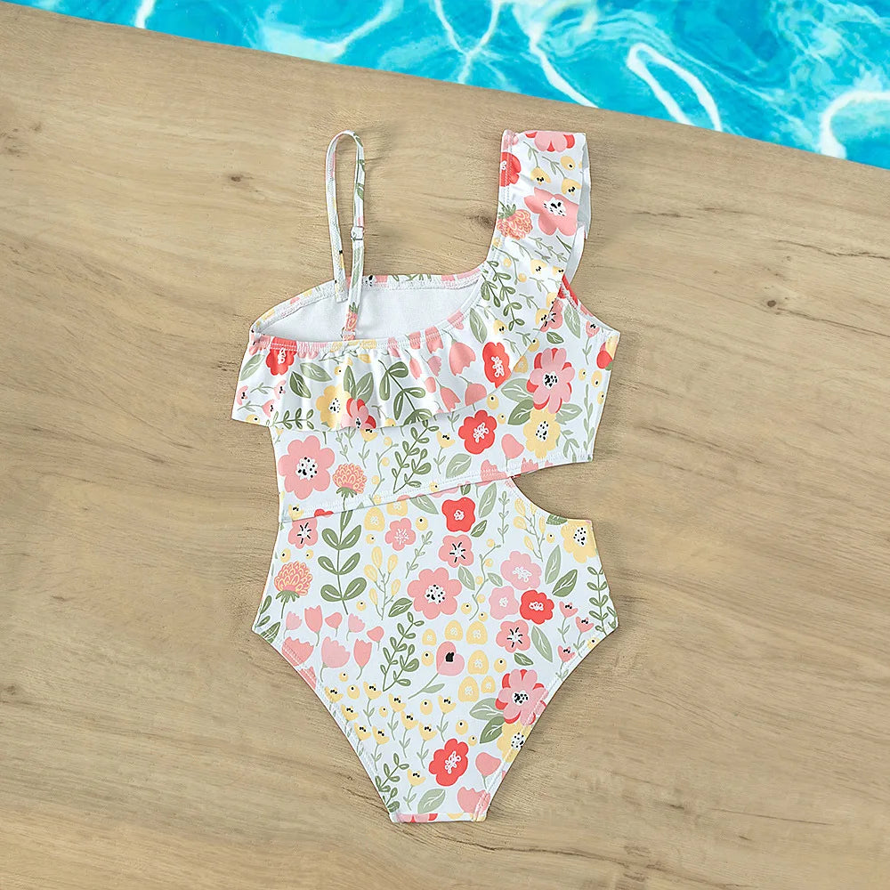 Kid's Polyester Printed Pattern One-Piece Trendy Swimwear Suit